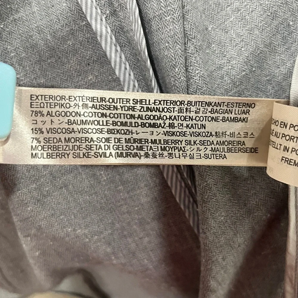 Massimo Dutti Grey Herringbone Silk Blend Open Front Blazer Jacket Size‎ 4